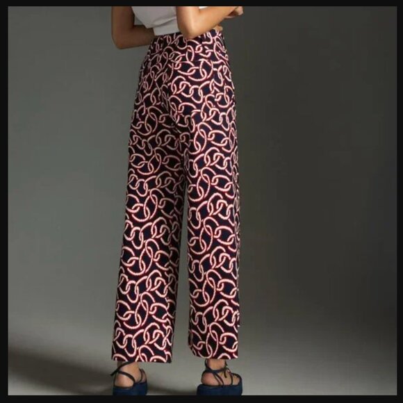 Anthropologie Maeve Colette Cropped Wide-Leg Pants Ponte Edition Navy Chain - 30 - Picture 2 of 16